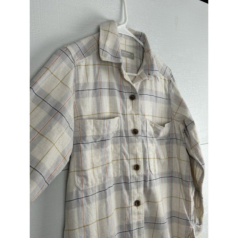 Everlane Shirt Womens 00 Button Up Cotton Yellow Beige Gray Plaid flannel - Picture 4 of 16